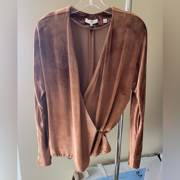 Vince Rust Colored Velvet wrap tie waist top worn one time only. Size M - $100 - Picture 2 of 3